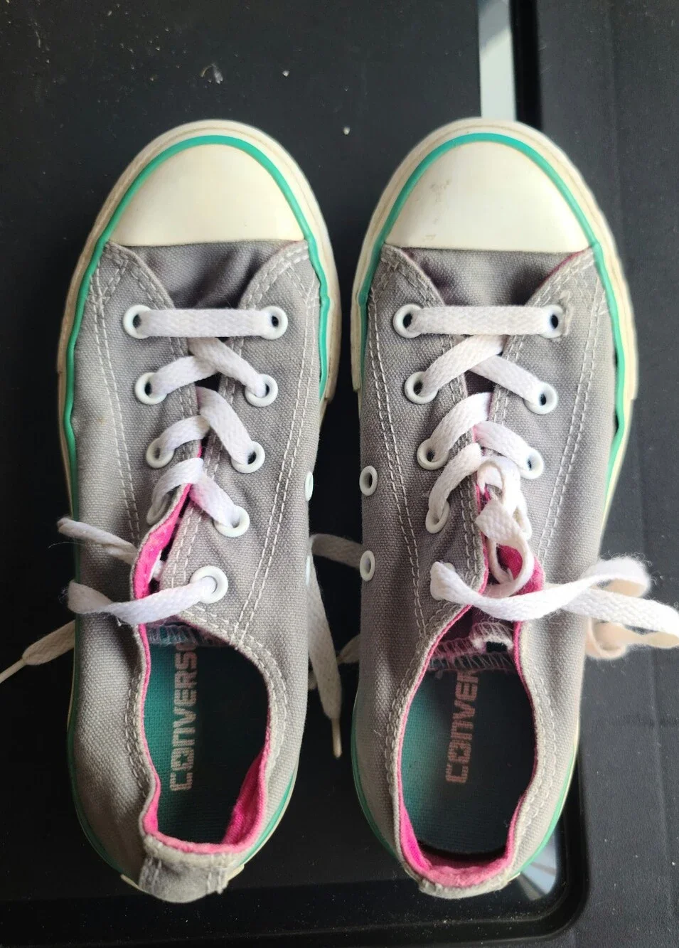 Converse Kids Low Top Sneakers in Gray with Pink & Teal Trim